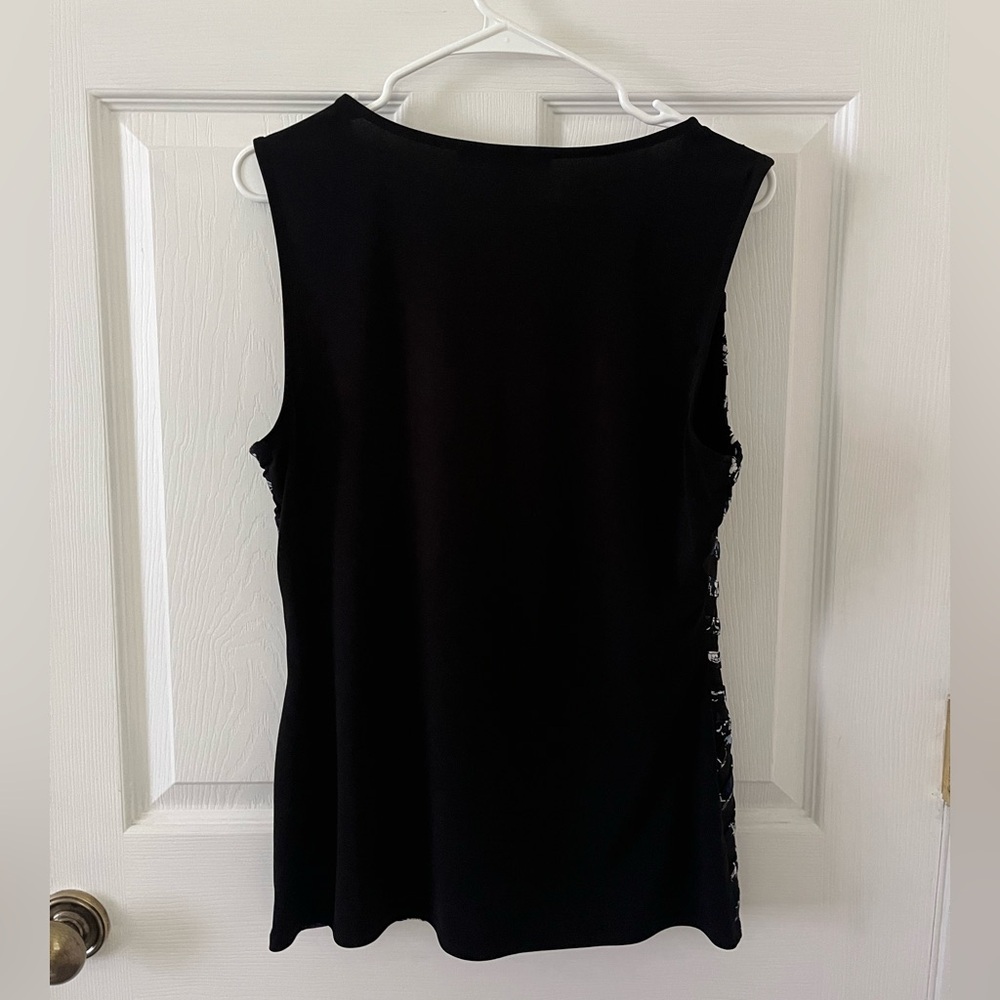 White House Black Market Black Floral Stripe Blouse - Picture 2 of 5